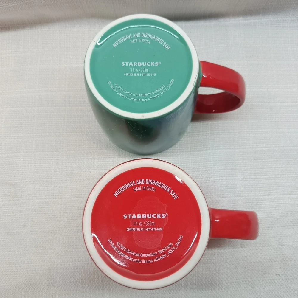 Starbucks 2024 Christmas Holiday Mug Set Green Red Marbled 11oz Coffee Tea Cocoa
